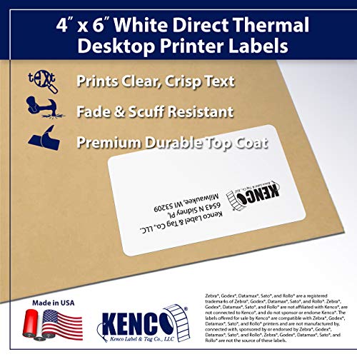 4" X 6" Direct Thermal Perforated Stickers Labels for Shipping Labels, Inventory, and Color Coding - 1000 Per Roll on 3" Core - Compatible with Zebra, Datamax, Sato, Intermec, and More (White, 4 Pack) - color: White, size: 4 Pack 4,000 Labels