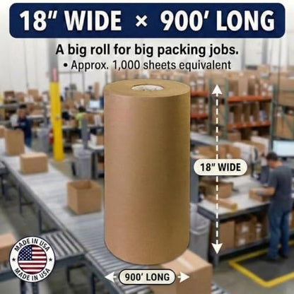 BOX USA Kraft Paper Roll 18 x 10800" (900'), 40# Recycled for Packing - size: 18" x 900'