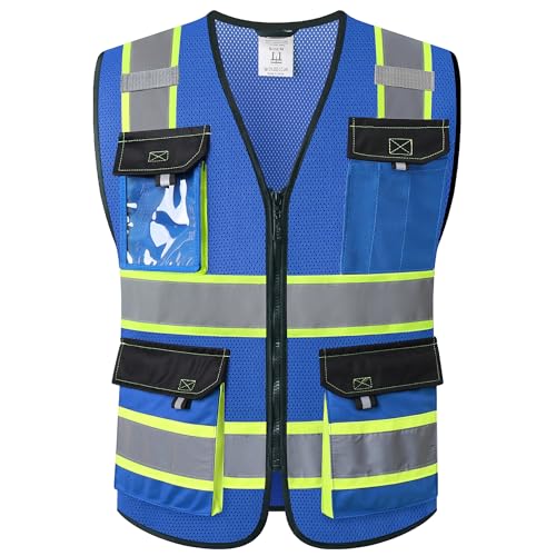JKSafety Safety Vest for Men Women Hi Vis Reflective Vest JK220 Blue M - color: Blue, size: Medium