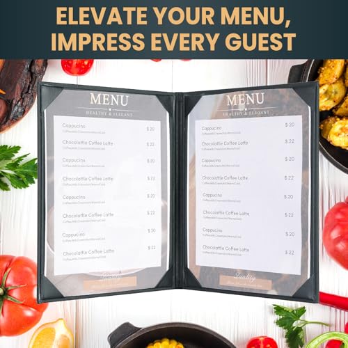Menu Covers 8.5 x 11 Inch, 10 Pack, 2 View, Black PU Leather