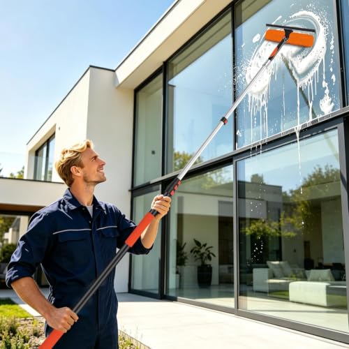 26FT Telescoping Window Squeegee Kit with Extension Pole - size: 20FT