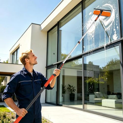 26FT Telescoping Window Squeegee Kit with Extension Pole - size: 20FT