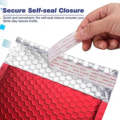 Metallic Matte Red Bubble Mailers Mailing Padded Envelopes 10.5x16 Inch- Self-seal Closure Bubble Shipping Bag 25pcs - color: Red, size: 10.5x16" 25pc