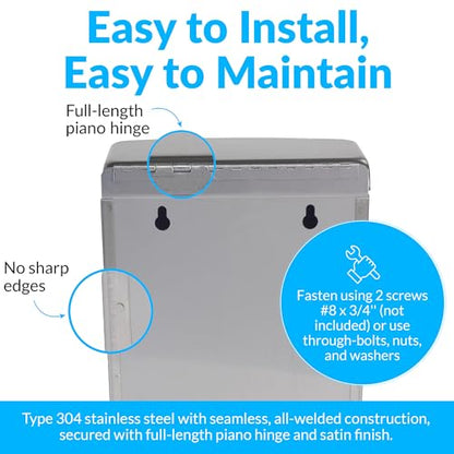 Bobrick Sanitary Napkin Disposal Wall Mounted Stainless Steel Flip Top Receptacle for Public Restrooms, 1-Piece Design with 1 Gallon Waste Capacity (Model B-270) - size: 1 Gallon