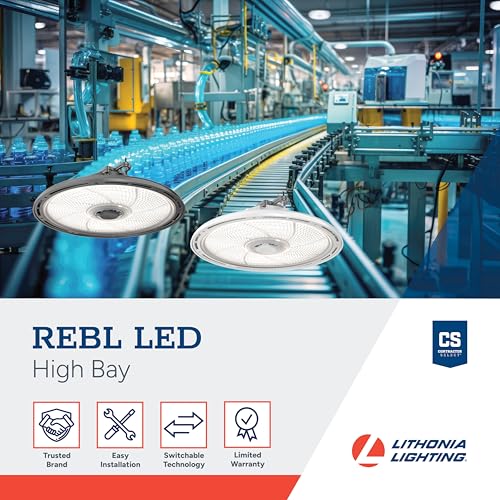 Lithonia Lighting REBL Round High Bay LED Light, 12,000/15,000/18,000 Adjustable Lumen Output, 3500K/4000K/5000K Switchable White Color Temperature, Work Light, UVOLT 120-347V, 12.2" x 7.5", Bronze - color: UVOLT Bronze, size: 12.2" x 7.5" | 12,000-18,000