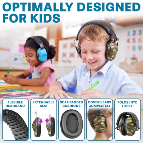 Kids Noise Canceling Headphones - 31 dB (2K Hz) - Ear Protection Earmuffs - color: Camouflage