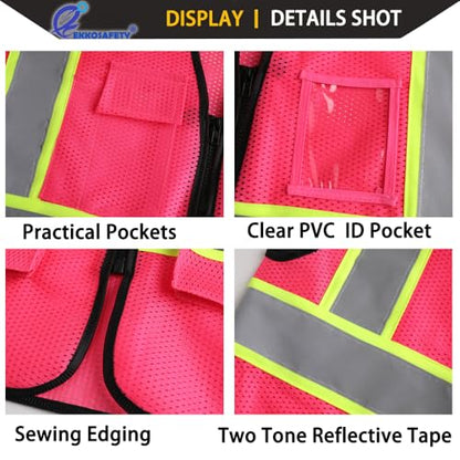 Hi Vis Reflective Safety Vest for Men Women,EK175,Hot Pink,M - color: Pink, size: Medium