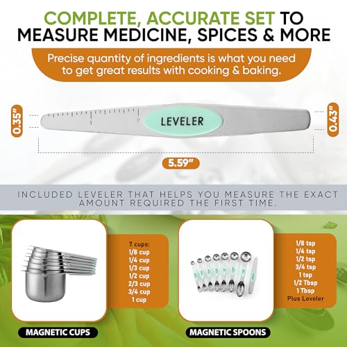 Spring Chef Magnetic Measuring Cups & Spoons Set of 15 with Levelers, Mint - color: Mint