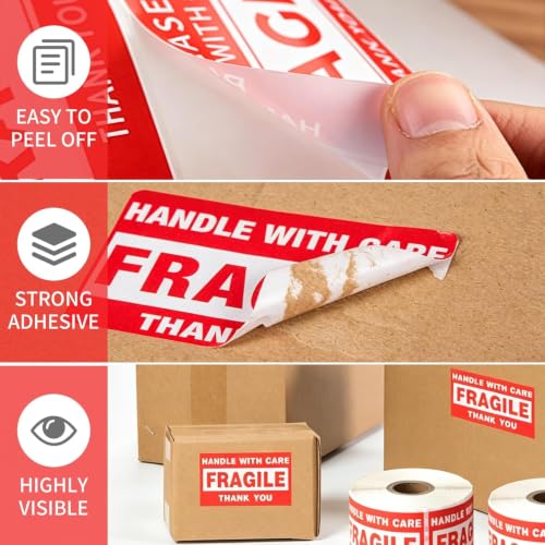 3"×5" Fragile Stickers,500 Labels Per Roll, 8 Rolls - size: 3" x 5" - 8 Rolls