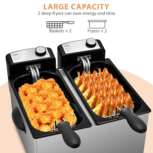 SUSTEAS Deep Fryer, 2 Baskets Electric Oil Fryer with 5.4QT/6L, 3000W - size: 6.0L