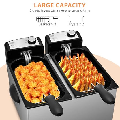 SUSTEAS Deep Fryer, 2 Baskets Electric Oil Fryer with 5.4QT/6L, 3000W - size: 6.0L