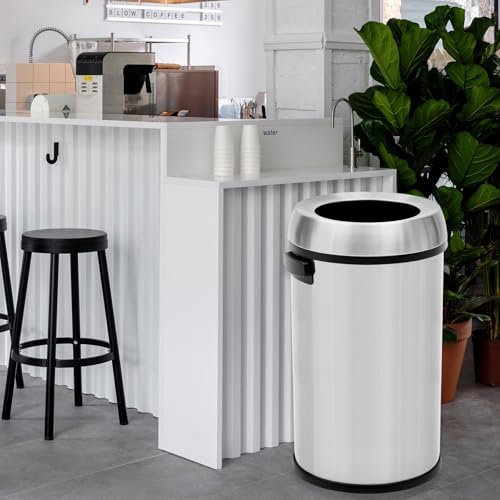 GarveeHome 17 gal/65 L Open Top Trash Can, Stainless Steel Rubbish Bin, Commercial Grade Waste Container, Round Garbage Can for Outdoor, Home Office, Restaurant, Silver - color: Silver, Open Top