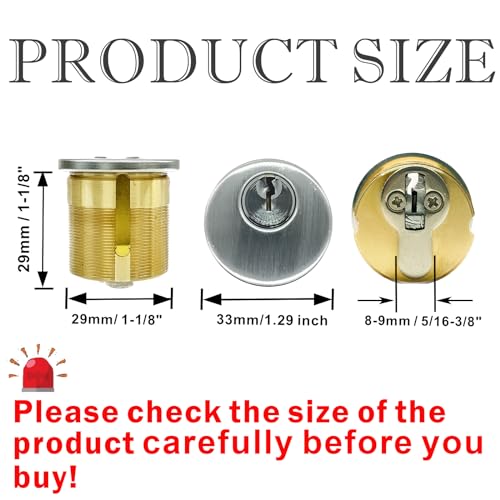 2Pcs Brass Mortise Cylinder Locks with 2 SC1 Keyway Keys - size: 1-1/8 inch Door Cylinder Locks