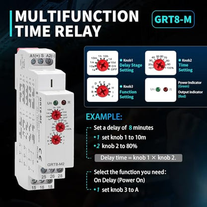 Multifunction Time Relay 16A Delay ON Off Time Relay GRT8-M2 AC DC 12-240V - size: GRT8-M2 AC/DC 12V-240V