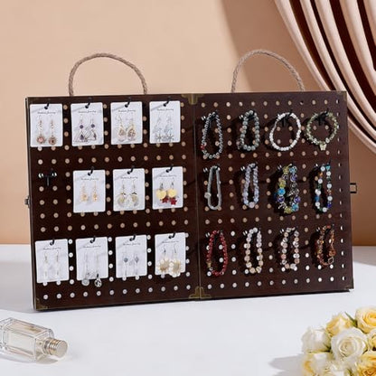 PH PandaHall 180 Holes Foldable Pegboard Jewelry Display Earrings Bracelets Holder Stand Necklace Keychain Showcase Organizer with 48pcs Removable Peg Hooks for Selling Retail Vendor Events Craft Show