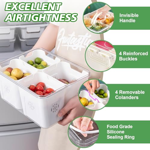 Fruit Storage Containers for Fridge with Lid and Handle, Veggie Tray Bins - color: High-4 Colanders