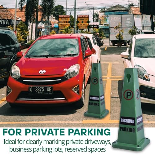 BESEA 4Pack No Parking Cone Green Caution 4 Sided No Parking Cone Reserved Parking - color: Green, size: 26.5INCH With Caution Sign