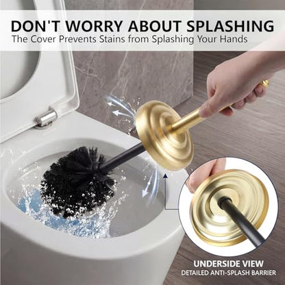 Stainless Steel Toilet Bowl Brush and Holder Set for Bathroom Long Handle - color: Gold
