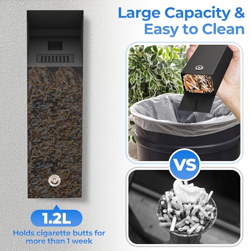 Wall mounted Cigarette Butt Disposal,Receptacle,Bin,Ashtray,Fireproof, Prevention of Waterlogging, Corrosion Resistant, Smokeless, Suitable for Park,Outdoor,Offices,Smoking Areas.Black