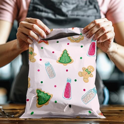 10x13 (100) Christmas Cookie Designer Winter Poly Mailers Self Sealing Waterproof Shipping Envelopes Holiday Premium Printed Bags For Small Businesses - color: Christmas Cookies, size: 10x13