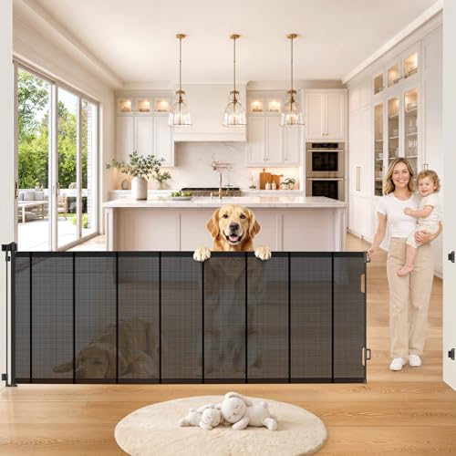 Pawtners Retractable Baby Gates, 34" Tall Extends to 120" Wide Dog Gate - size: 0-120" W x 34" H