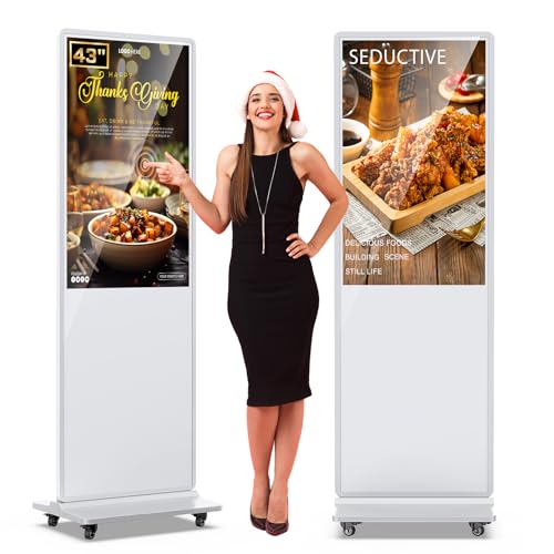 MWE 43 Inch Digital Signage Touchscreen Kiosk LCD Screen Indoor Floor Standing Advertising Display Totem Interactive Display Poster Android System with Auto Media Player-White - color: White, size: 43 inch, style: Touch-Screen