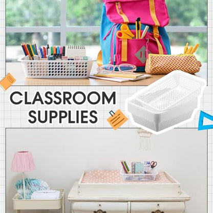 Zhehao 24 Pcs Paper Organizer Basket Bulk Classroom Mesh Bins, White - color: White