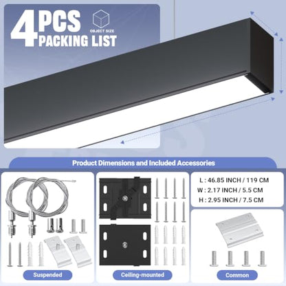 4FT LED Linear Light,50/45/40/35/30W Up and Down Light,3/4/5000K - color: Black, size: 4FT4P