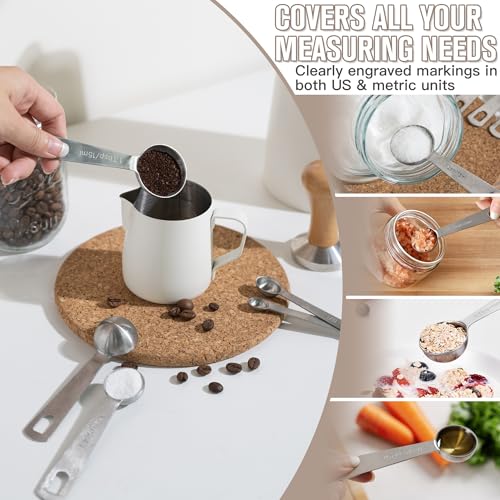 Stainless Steel Mixing Bowls with Lids, 7-Piece Nesting Bowl Set, 0.6–5.5 QT, Includes 14 Measuring Spoons for Baking, Cooking and Meal Prep, Khaki - size: 7+14 - Bowls & Spoons