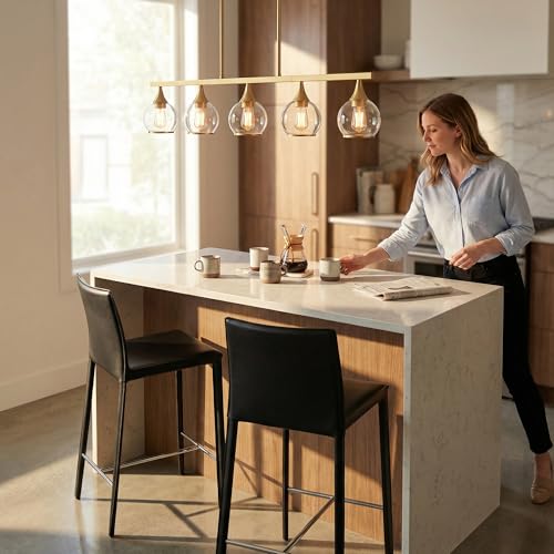 Phaosio Gold Kitchen Island Linear Pendant Light, 5-Light, E26 Base - color: Gold, size: 5-Light