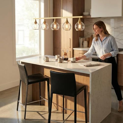 Phaosio Gold Kitchen Island Linear Pendant Light, 5-Light, E26 Base - color: Gold, size: 5-Light