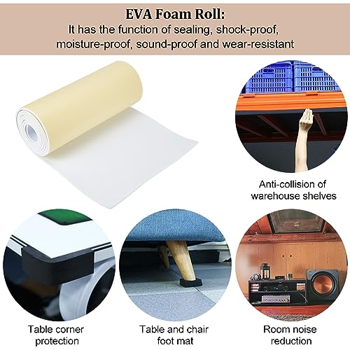 BENECREAT 78.7x12 inch White Self-Adhesive EVA Foam Roll, 5mm Thick Sticky Upholstery Foam Sheets for Scrapbooking Crafts, Cosplay Model, Cushion Furniture, Gap Filling, Packing - color: White, size: 5mm Thick
