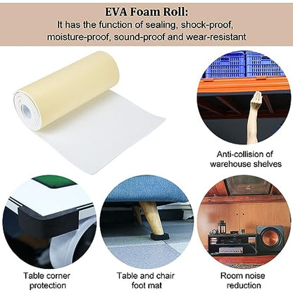 BENECREAT 78.7x12 inch White Self-Adhesive EVA Foam Roll, 5mm Thick Sticky Upholstery Foam Sheets for Scrapbooking Crafts, Cosplay Model, Cushion Furniture, Gap Filling, Packing - color: White, size: 5mm Thick