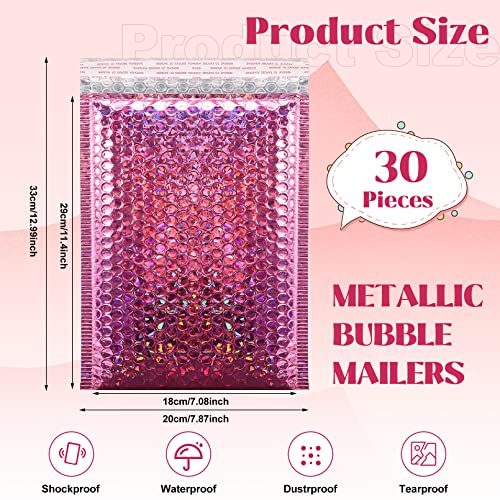 30 Pcs Holographic Bubble Mailers, 11 X 7 Inch, Poly Padded - color: Rose Red