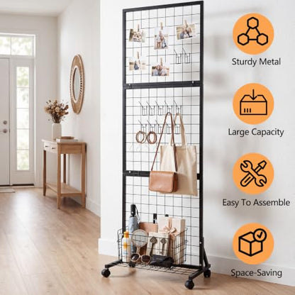 1.9' x 5.6' Grid Wall Panel, Movable Gridwall Display Rack with Hooks