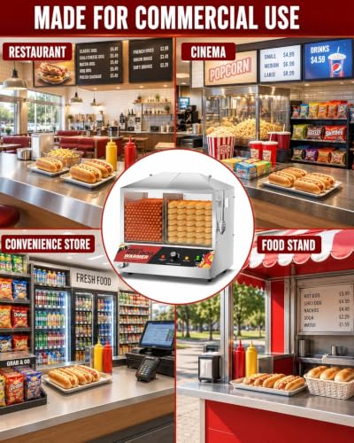 WantJoin Commercial Hot Dog Steamer - 38QT/36L Electric Hot Dog Steamer and Bun Warmer, Stainless Steel Hot Dog Cabinet with Tempered Glass 200-275 Sausages & 40-45 Buns - color: Silver, size: 38QT
