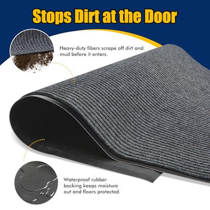 Extra Large Indoor/Outdoor Entrance Mat - 4 x 10 Feet, Rubber Border Door Mat Heavy Duty, Waterproof, Low-Profile, Easy to Clean, Rubber Entry Mat, Commercial Floor Mat, Charcoal Grey - size: 4 x 10 Feet