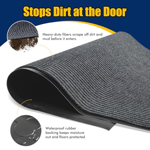 Entrance Mat for Home or Office - 3 x 5 Feet, Carpeted Indoor/Outdoor Entry Mat - Absorbent, Slip Resistant, Heavy Duty, Low-Profile, Easy to Clean, Rubber Entry Mat - Charcoal - size: 3 x 5 Feet