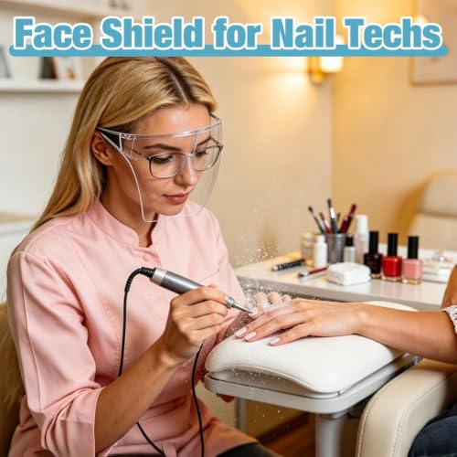 Face Shield with Glasses 4 Pack, Anti -Fog Clear Face Mask Full Face Protection Splash Guard Reusable Breathable See Through Goggles Plastic Working Face Shields Nail Art Tools for Nail Artists - style: 4 Pack