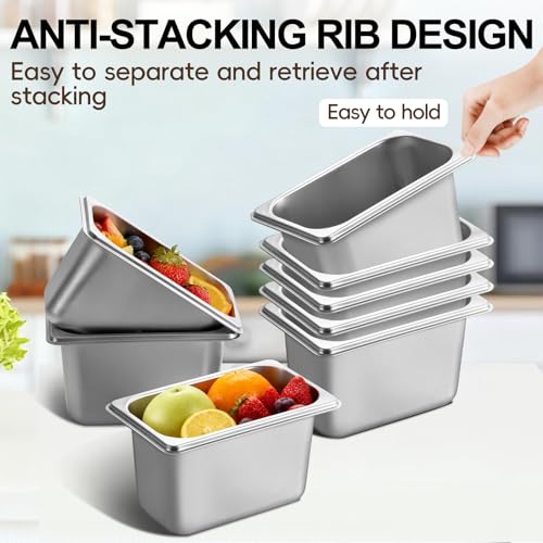 GOLDEN KEY 10 Pcs Stainless Steel Hotel Pan,1/9 Size 4 Inch Deep Stainless Steel Steam Table Pan,Commercial Food Pans for Hotel, Restaurant, Buffet, 0.8 mm Thick, 6.9 L x 4.3 W - color: 1/9, size: 4" Deep