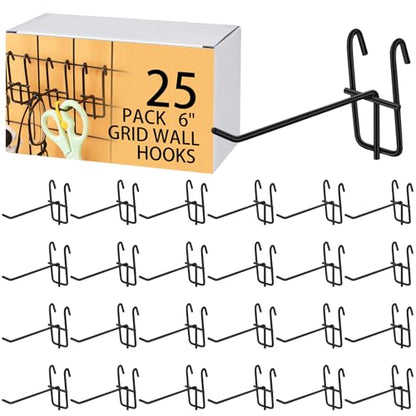 Moxweyeni 25 Pack Grid Wall Hooks, 6 Inch Black Gridwall Hanger - color: Black, size: 6 Inch