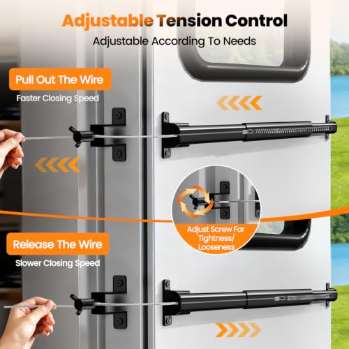 2-in-1 Aluminum RV Screen Door Handle Grab Bar with Auto Closer
