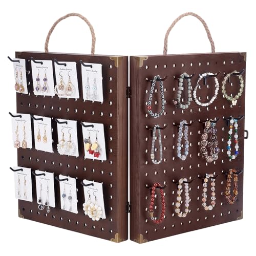 PH PandaHall 180 Holes Foldable Pegboard Jewelry Display Earrings Bracelets Holder Stand Necklace Keychain Showcase Organizer with 48pcs Removable Peg Hooks for Selling Retail Vendor Events Craft Show