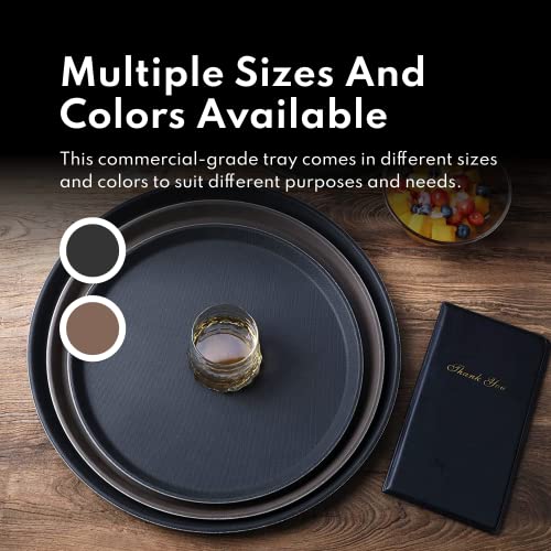 New Star Foodservice Restaurant Grade Non-Slip Serving Tray, 11 Inch Round Brown Plastic Tray with Rubber-Lined Surface, Bar, Catering, Restaurant, and Foodservice Tray