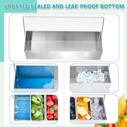 Boao 6 Slot Ice Chilled Stainless Steel Condiment Caddy with 4 Ice Packs