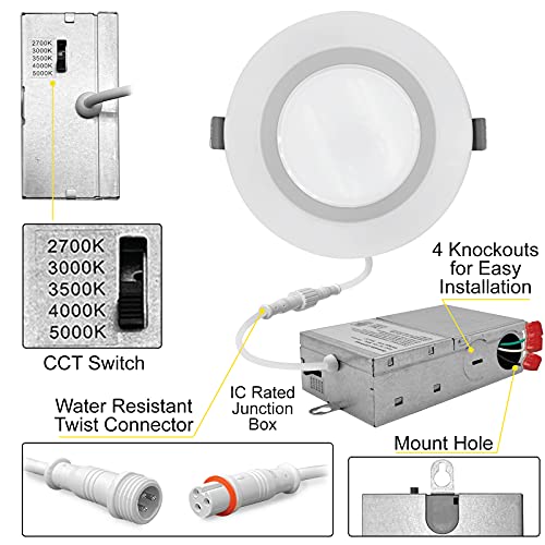 NUWATT 6 Pack 6 Inch Low Glare Canless LED Recessed Lights 5CCT 2700K-5000K
