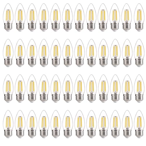 FLSNT 60W Equivalent LED Chandelier Light Bulbs, Dimmable LED B11 E26 Candelabra Base Bulbs, 3500K Natural White, 550LM, 48 Pack, CA65 Listed. - color: 60w Natural White, size: 48 Count (Pack of 1)