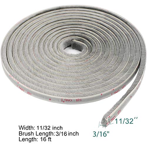TORRAMI Brush Weather Stripping, 11/32 x 3/16 in, 16 ft, Gray - color: Gray, size: 11/32 inch x 3/16 inch x 16 ft