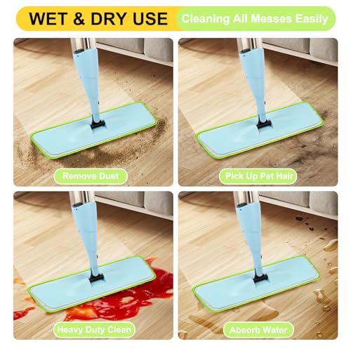 8 Pack 16.5 inch Reusable Mop Pads Microfiber Spray Mop Replacement Heads for Wet/Dry Mops Compatible with Bona Floor Care System - color: Multicolor Mop Pads