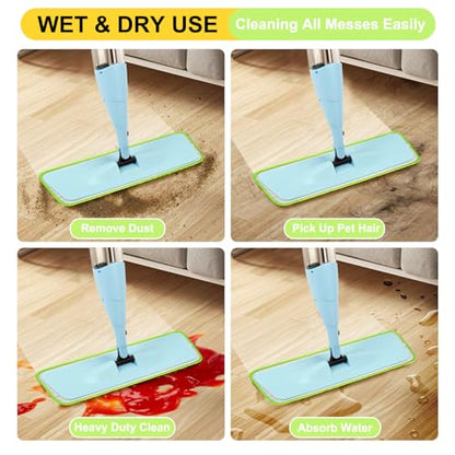 8 Pack 16.5 inch Reusable Mop Pads Microfiber Spray Mop Replacement Heads for Wet/Dry Mops Compatible with Bona Floor Care System - color: Multicolor Mop Pads